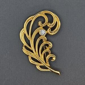 Vintage Avon Precious Plume Feather Brooch 1990s Gold Tone Excellent Condition